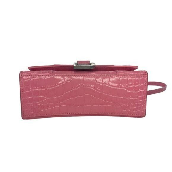 BALENCIAGA Hourglass Top Handle Mini Bag Crocodile Embossed Leather XS Pink Tote - Picture 8 of 12